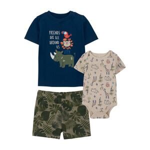 Koala Baby Baby Boys Bodysuit, T Shirt, and Shorts, 3 Piece Set NB NWT